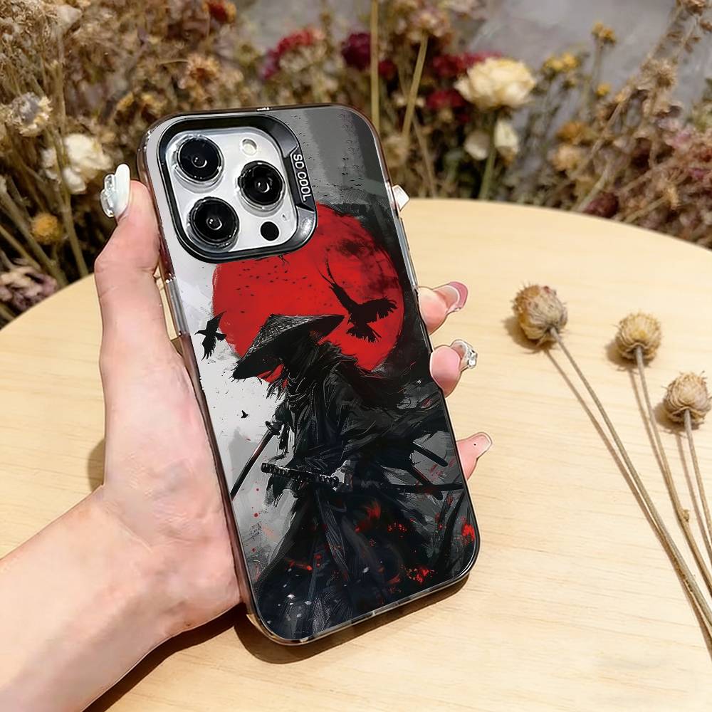 

Painting Japan Samurai Art Phone Case For iPhone 17,16,15,14,13,12,11 Plus,Pro Max,XS,Colorful Silver Black Cover iPhoneXsMax