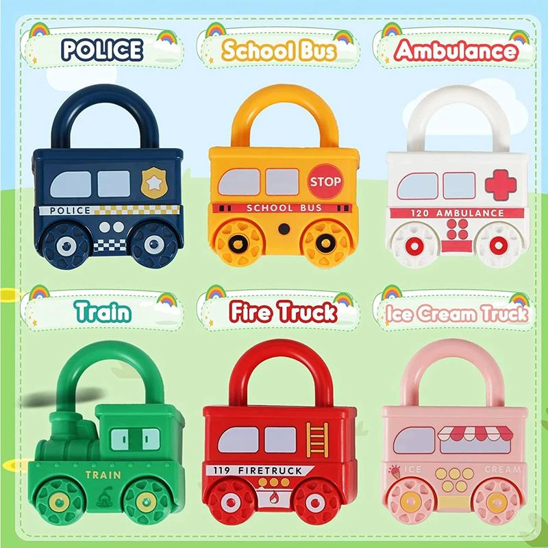 

1Pcs Early Learning Lock Unlock Car Train Toy with Keys Kids Montessori Math Fine Motor Skill Educational Toys Birthday Gift
