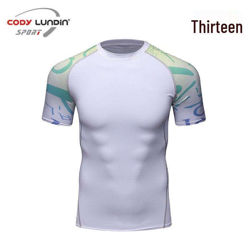 

Men s Crew Neck Wide Shoulder Sports Base Layer Tight-Fitting T-Shirt A038 M