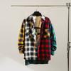 Men Spring Shirt Colorblock Plaid Print Single-breasted Loose Long Sleeve Lapel Buttons Streetwear Casual Cardigan Shirt Coat