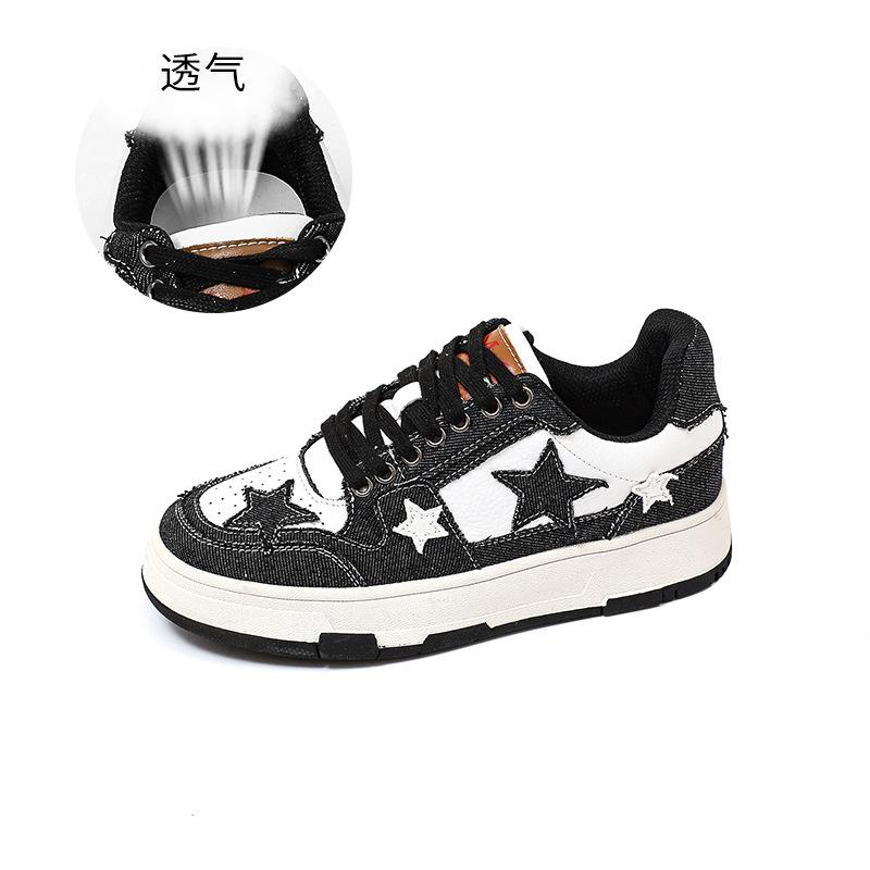 

Звездные кожаные женские туфли 2025 года, весна, новые женские маленькие белые туфли, повседневные туфли на платформе, женские спортивные универсальные туфли для серфинга 40 чёрный