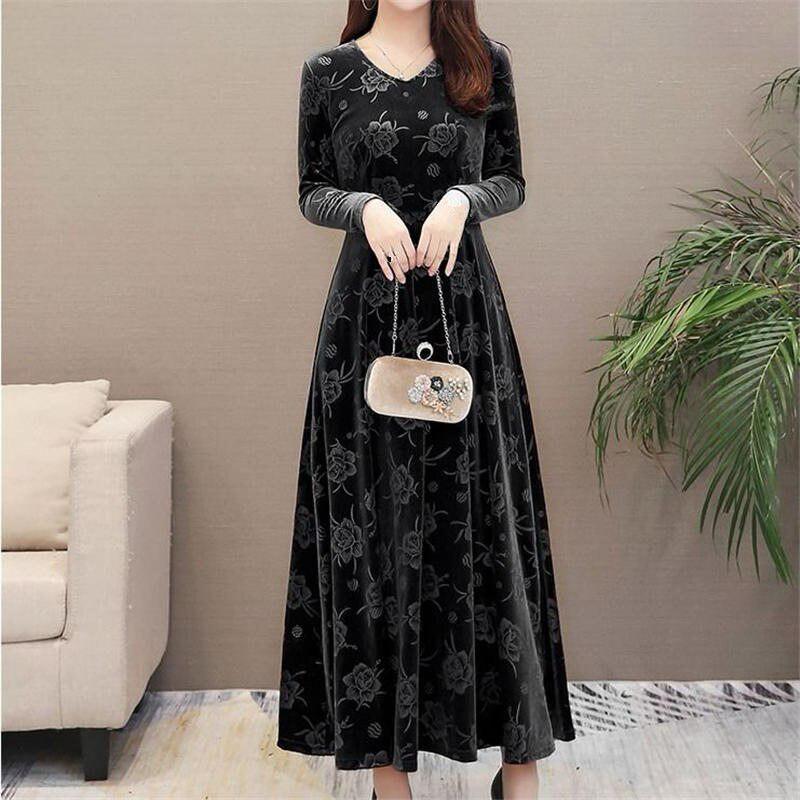 casual velvet maxi dress