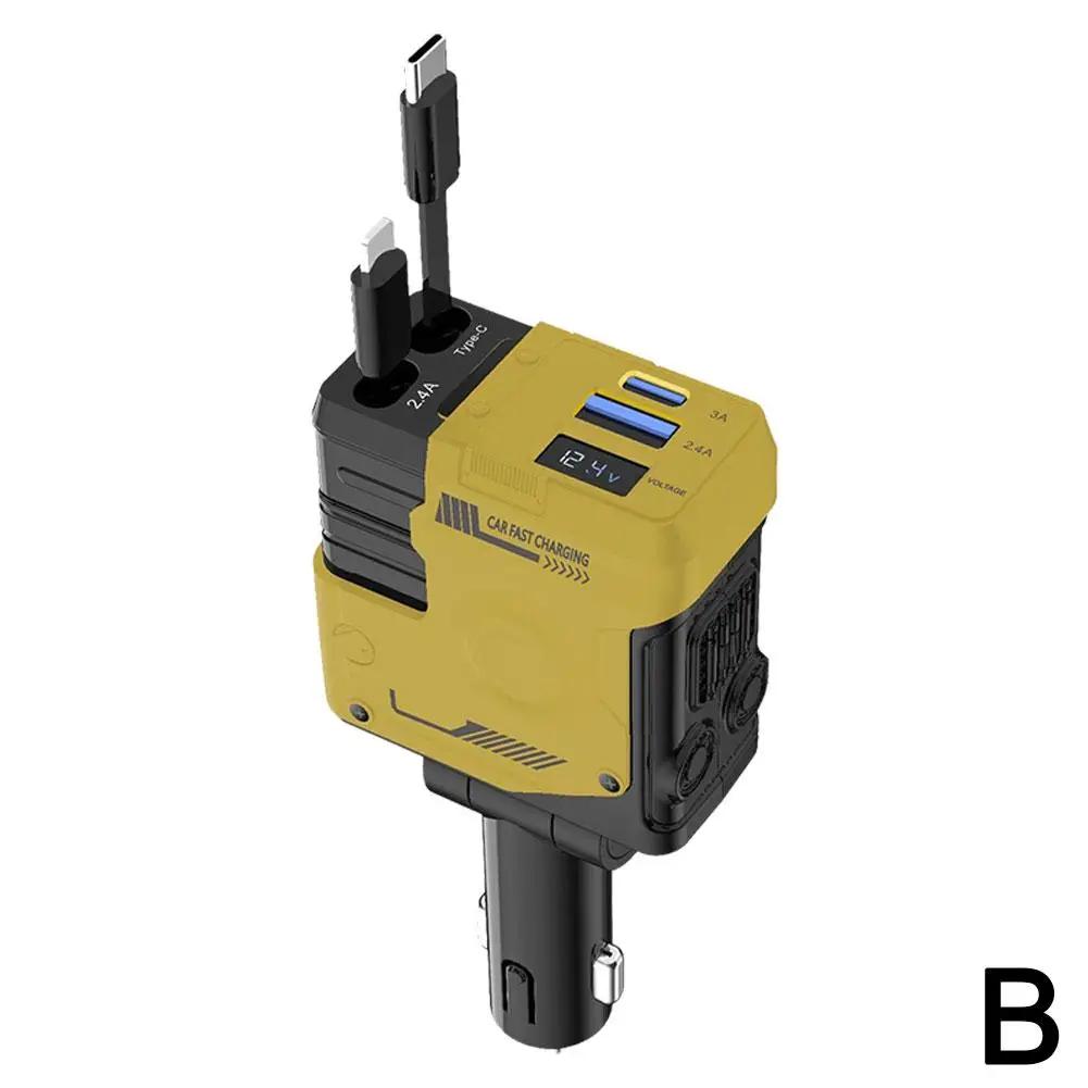 4 IN 1 Einziebares Autoladegerät USB Typ C Kabel Für IPhone Huawei Samsung Schnellladekabel Zigarettenanzünderadapter D QC3. O2A3