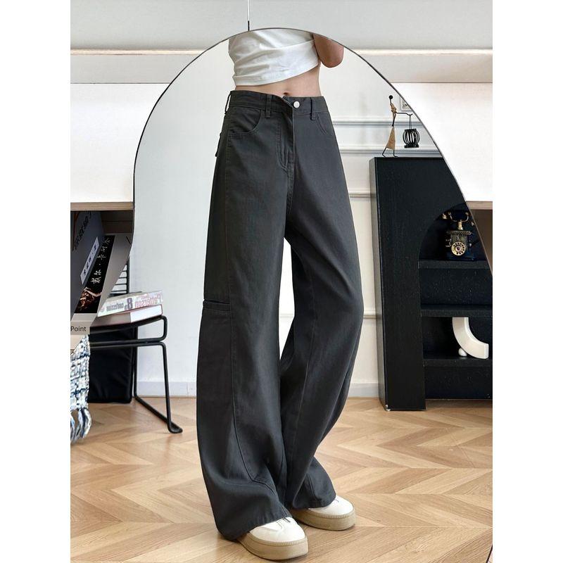 Gray Wide-Leg Cargo Pants for Women, New Summer Style for Plus-Size Girls, Pear-Shaped Body, High-Waisted, Loose Fit, Slimming Casual Pants