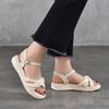 Johnature Casual Versatile Sheepskin Sandals Peep Toe Soft Soled Genuine Leather Flat Women's Shoes