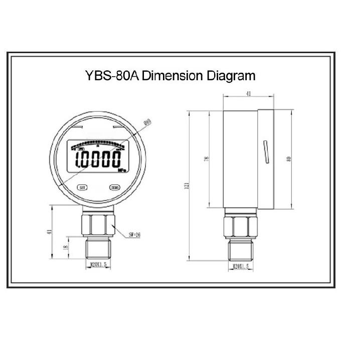 YBS80A Digital Pressure Gauge Pressure Transmitter 4-20mA RS485 M20x1.5 for Water Pump Hydraulic Level Monitoring