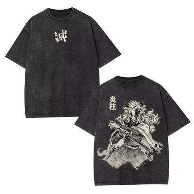 Japanese Anime Kyosukoro Ghost Slayer Summer Men's Washed T-shirt Printed Pattern Clothing
