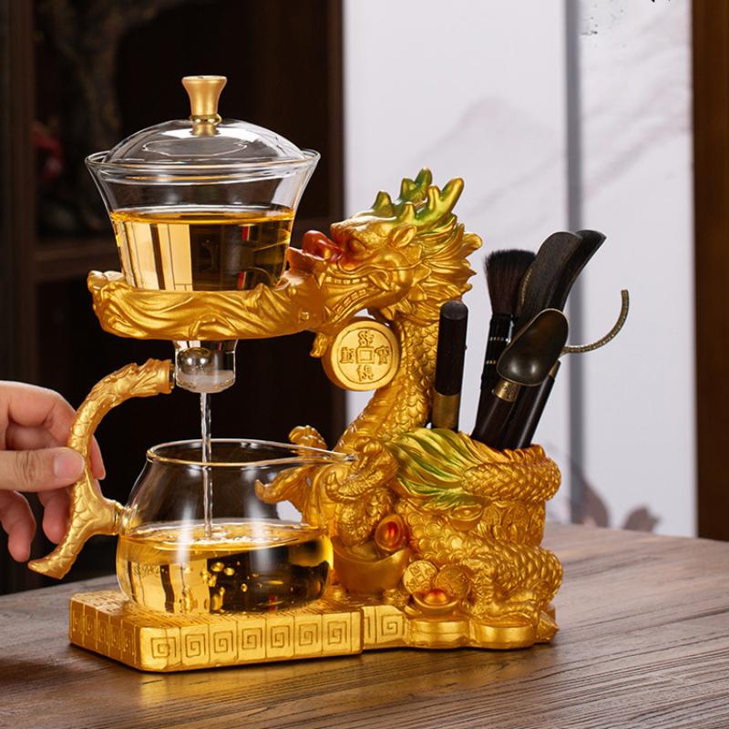 Skleněné automatické čajové sady Zlatý drak Integrované Líná rodina Kung Fu High-end Lehký luxusní čajový set