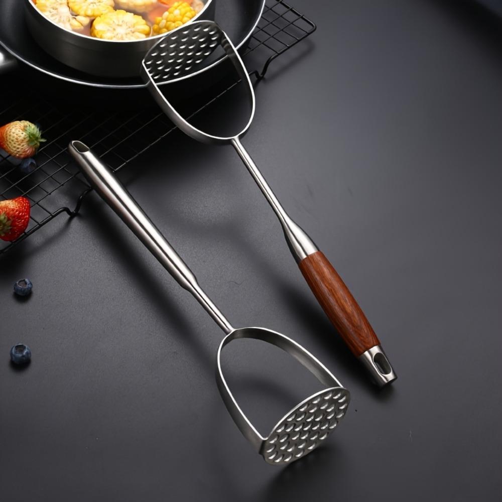 Wood Handle Stainless Steel Potato Masher Manual Rust-proof Pumpkin Crusher Corrosion-resistant Professional