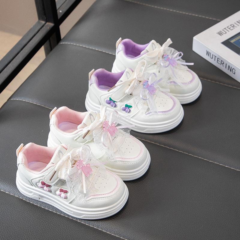 Children's sneakers, girls' shoes, spring collection, new styles, trendy white sneakers for girls, big kids' leather shoes with soft soles