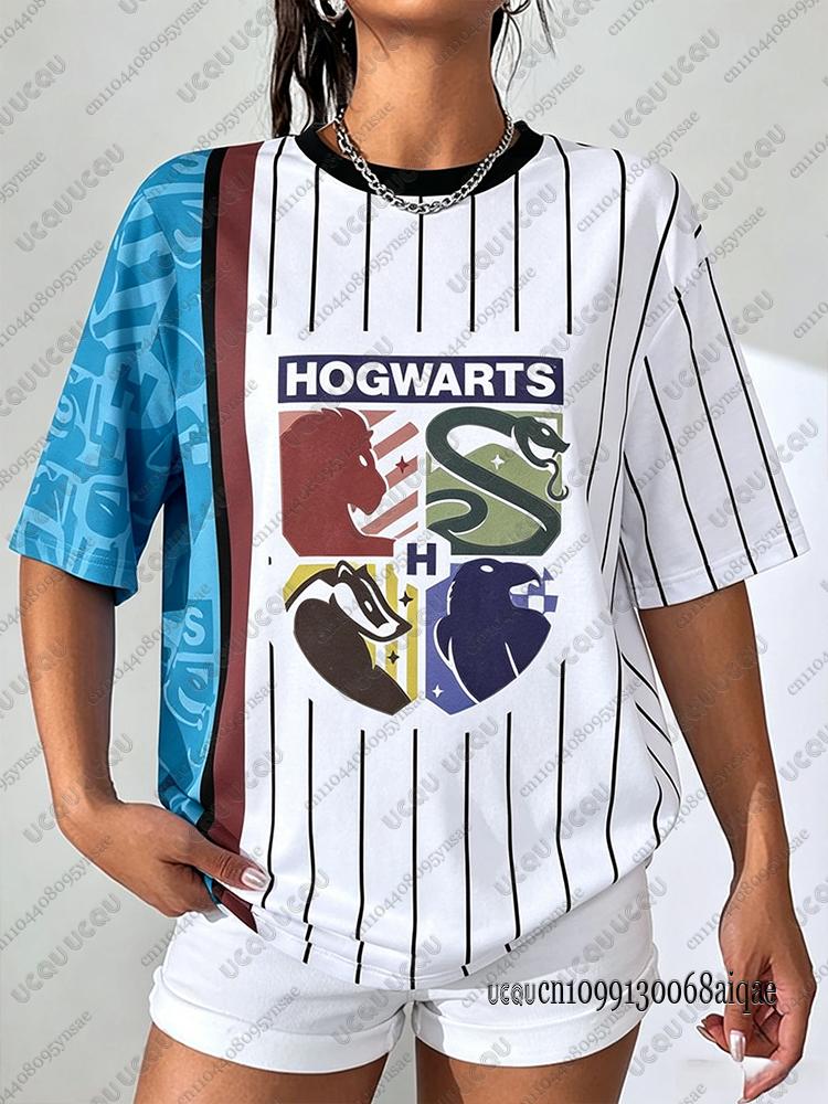Summer Cartoon Harry Potter Print T-shirts For Women Casual Sports Football Jerseys Couple Street Tees Cosplay Clothing Y2K Tops