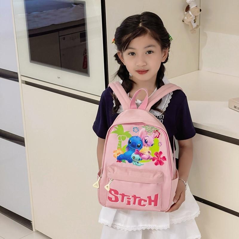 Stitch Flower Pattern Kids Backpack With Breathable Nylon For Elementary School Children