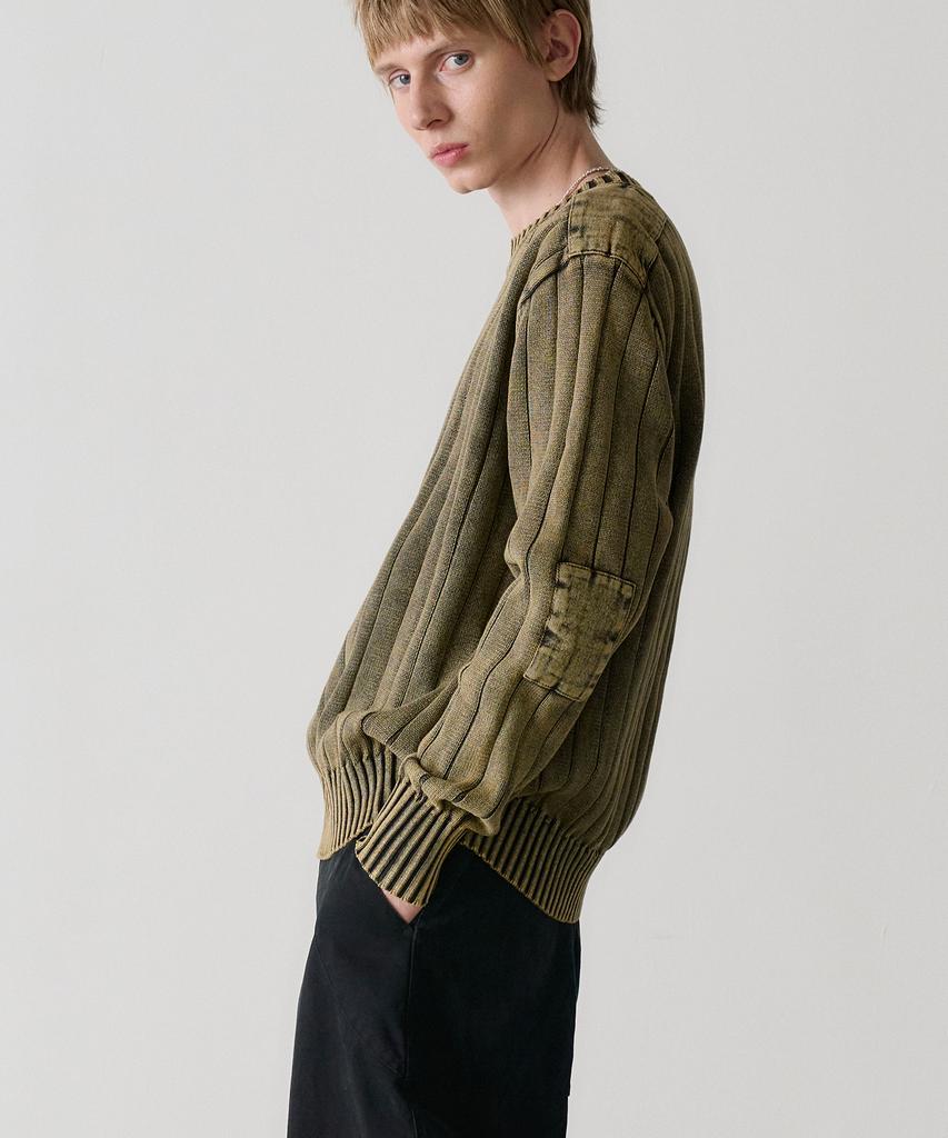 KNOUUN Crew Washed Neck Knit (Faded Khaki)