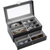 ProCase Sunglasses Case 12 Eyeglass and Jewelry Storage Box with Glass Black (for Pairs), 2-Tier Lid,
