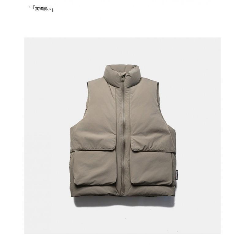Unisex Solid Color Puffer Vest Winter Warm Stand Collar Sleeveless Jacket Casual Outdoor Wear