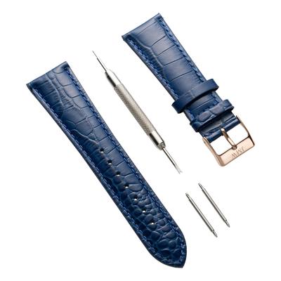 JMW TOKYO Square Watch 22mm Lug Genuine Leather Replacement Blue or Rose Gold Includes Spring and A Great Day Men's Strap, Width, Strap, Buckle,