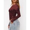 Long Sleeve Shirts for Women Round Neck Floral Tops Slim Fit Casual Fall Work Blouses Going Out Outfits