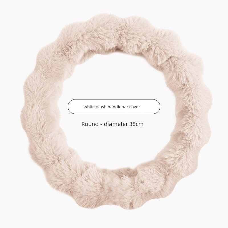 

Trendy High-End Car Steering Wheel Cover, Winter Plush Warm Universal D-Shaped Anti-Slip Handlebar Cover for Men and Women White Plush Handle Round 38cm