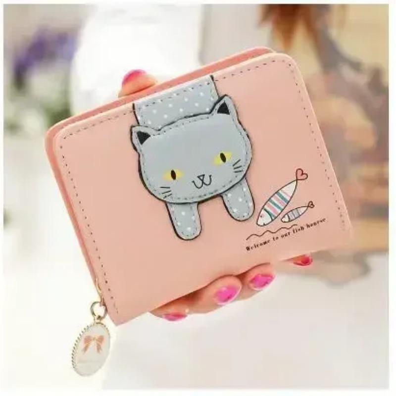 Damen Niedliche Katze Geldbörse Klein Reißverschluss Mädchen Geldbörse Markendesign PU-Leder Damen Münzfach Damen Kartenhalter Geldbörse Billetera