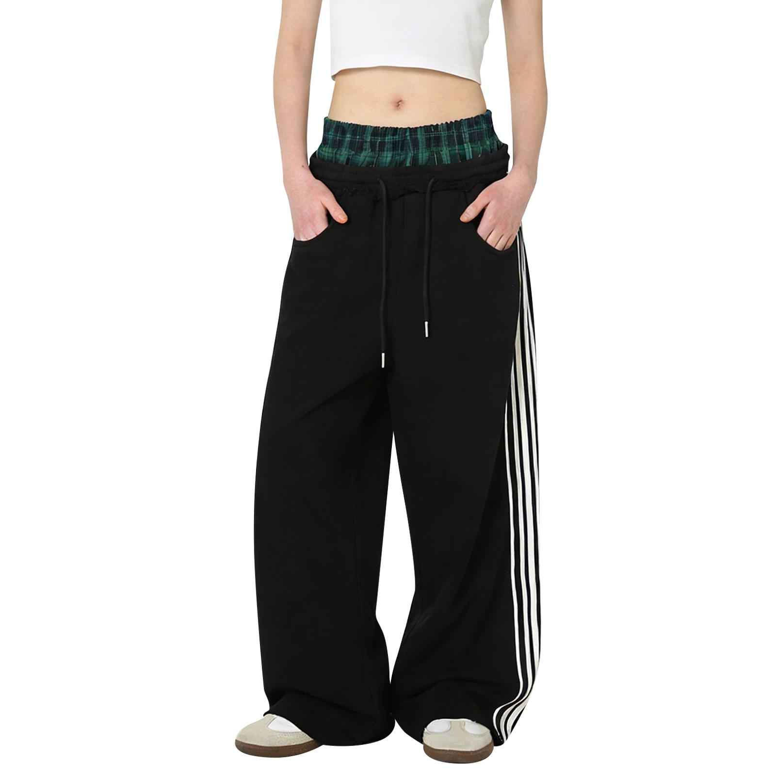 Женские Полосатые Свободные Повседневные Джоггеры На Эластичном Шнурке Унисекс Широкие Брюки Длинные Спортивные Брюки L