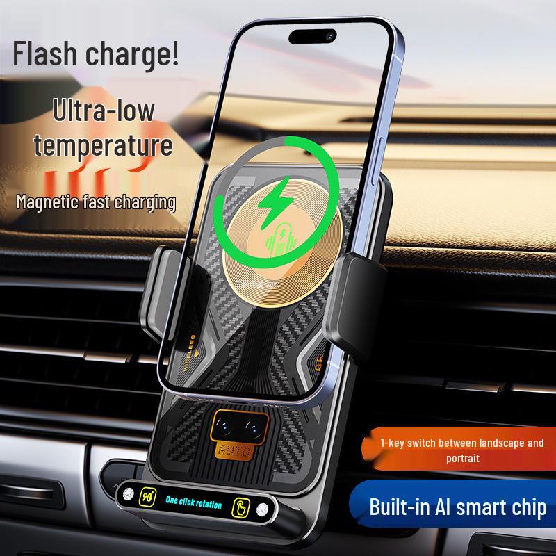 Magnetic Air Vent Car Phone Holder with 15W Wireless Fast Charging and Swivel Navigation