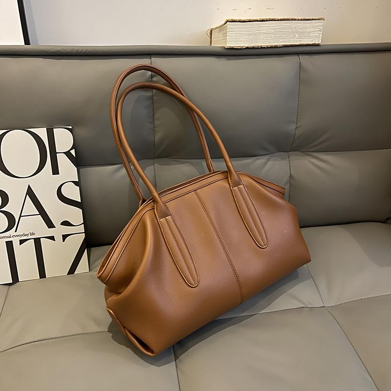 Retro Minimalist Quilted Tote Bag Soft PU Leather Shoulder Bag Large Capacity Handbag For Commute Shopping
