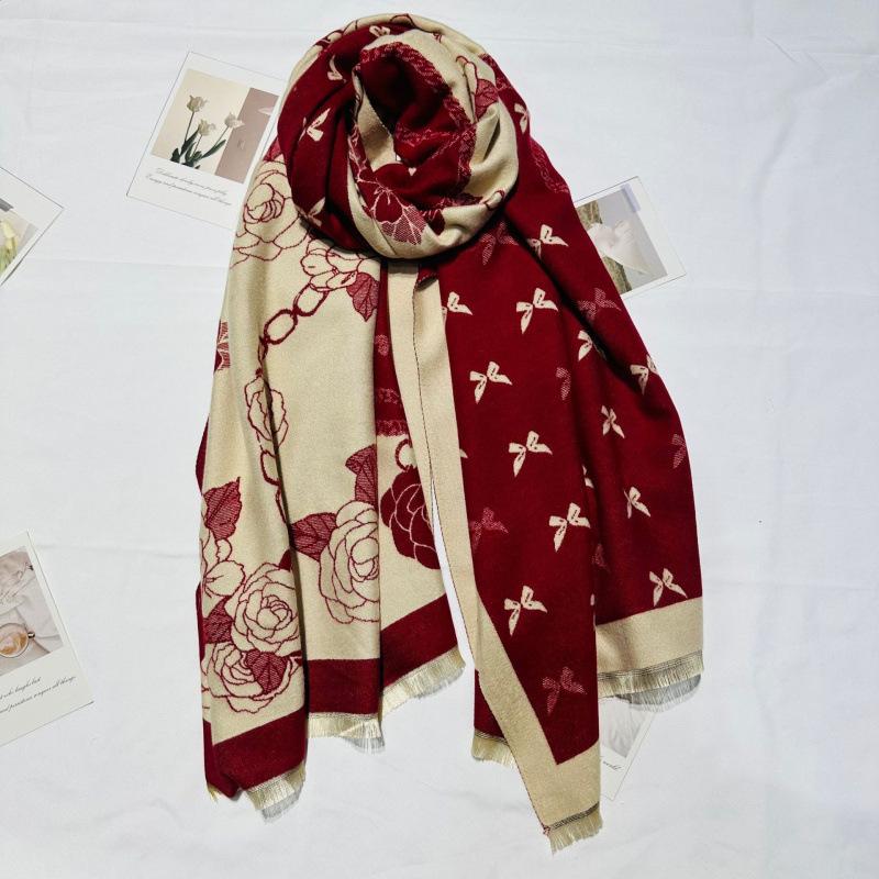 

Butterfly Scarf for Women Autumn and Winter New Imitation Cashmere Scarf for Women Winter Warm Thickened Camellia Shawl Versatile