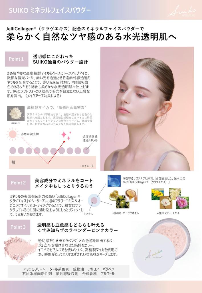 SUIKO Mineral Face Powder: Translucent, Rosy Glow, Polarized Pearly Luster, Moisturizing Essence Powder