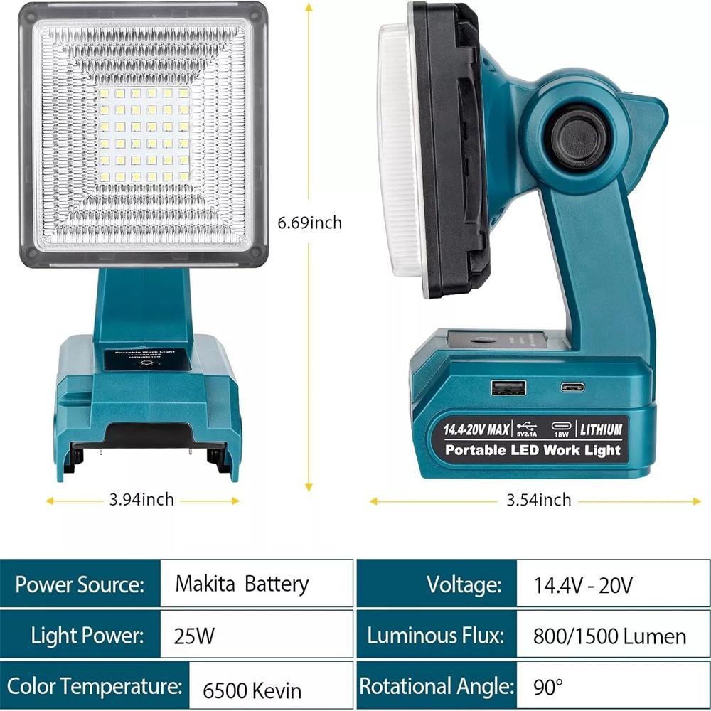 Lampe de travail LED, Lampe d'avertissement LED portable Lampe de travail Éclairage extérieur Pour batterie Makita /Milwaukee/Dewalt/Bosch 18V(Pas de batterie)