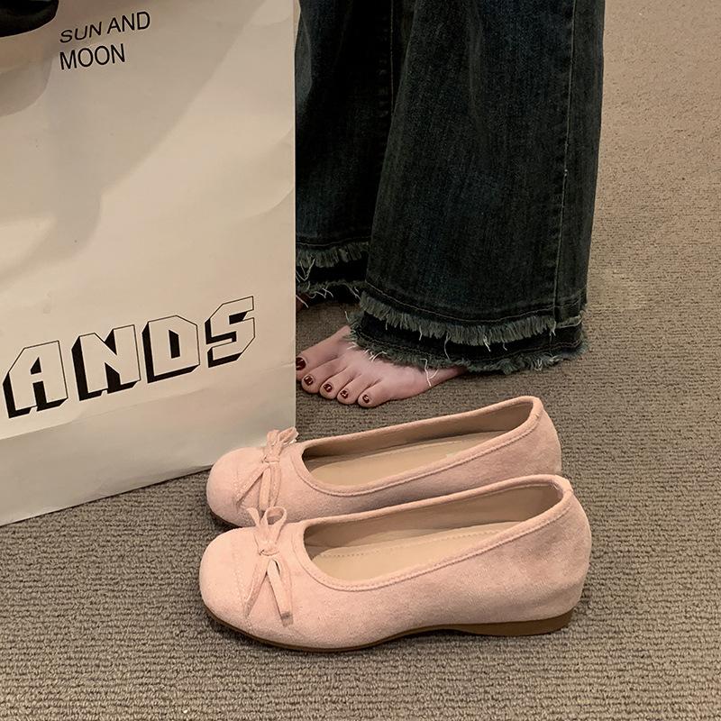 French shallow bow single shoes women's spring new flat-bottomed temperament inner height-increasing ballet shoes Mary Jane shoes