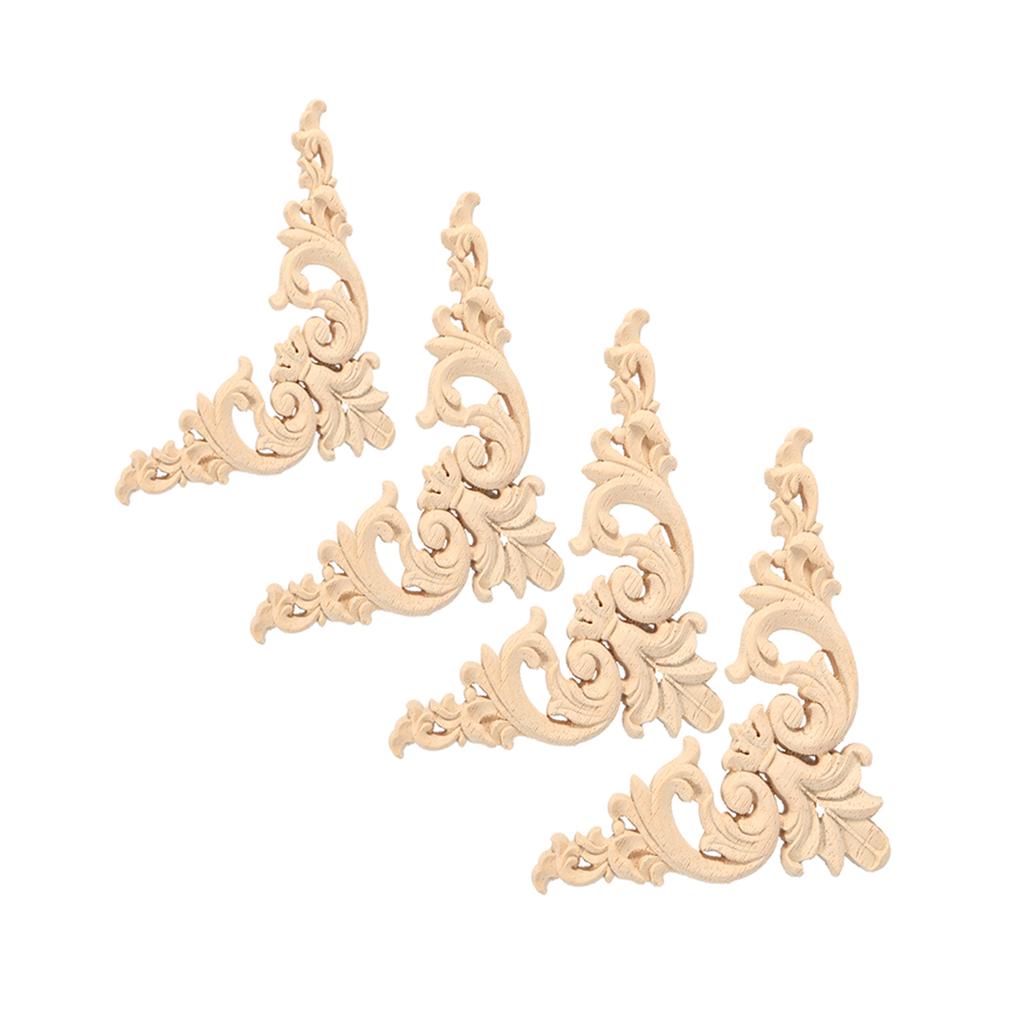 4 STÜCKE Gummi Holz Geschnitzte Ecke Onlay Applique Möbel Blume Form Unbemalt 12x12 cm
