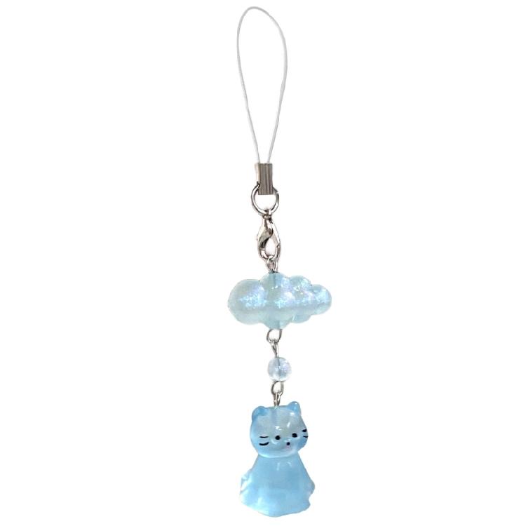 Fashionable Cat and Cloud Phone Lanyard Keychain Hanging Ornament Resin Texture Key Accessory for Various Occasion