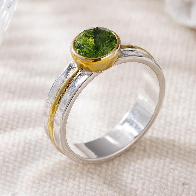 Vintage Inlaid Green CZ Women's Ring Minimalist Two Color Geometry Daily Wear Party Jewelry Anniversary Gift