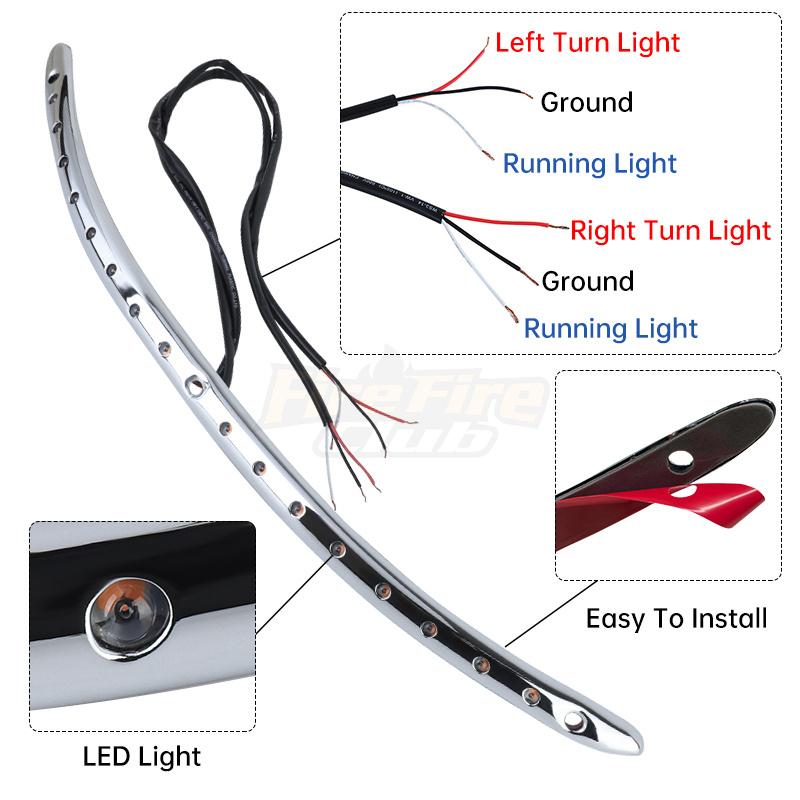 Motorcycle Chrome Windshield Trim Flasher Turn Signal LED Light For Harley Touring Electra Street Glide Classic 2014-UP