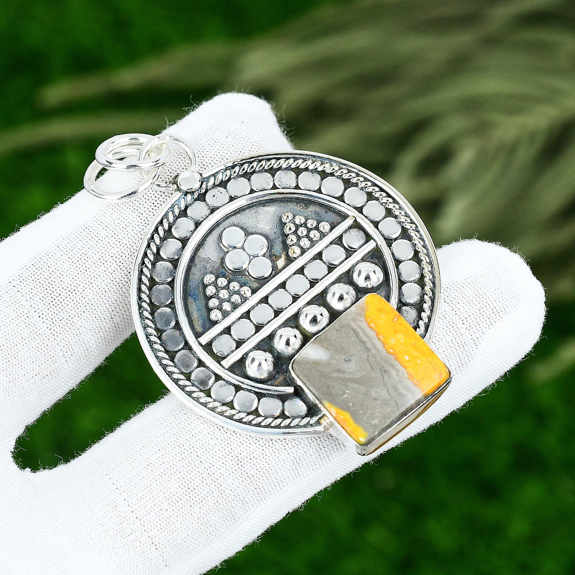 

925 Sterling Silver Square Bumble Bee Jasper Gemstone Birthday Bezel New Pendant