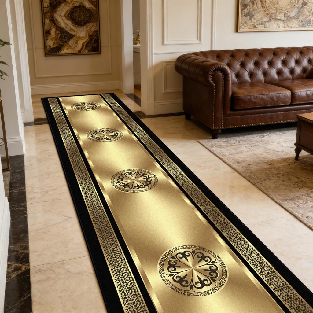 European Gold Light Luxury Antiskid Corridor Carpet Home Decoration Luxury Soft Long Runner Rug Easy Clean Lint-free Floor Mats