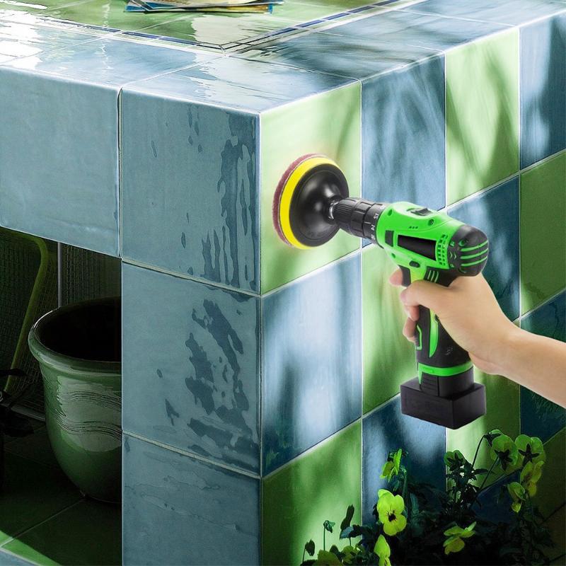 6PCS 4 Inch Drill Power Brush Tile Scrubber Scouring Pads Cleaning Kit Household Cleaning Tool for Bathroom Floor Tub Polishing Pad