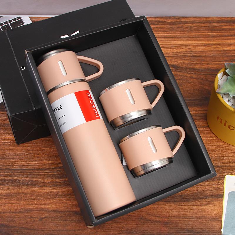 500ml Stainless Steel Vacuum Flasks with Three Lids Coffee Mug Thermoses Bottle Business Style Shimmering Design Portable Carafe