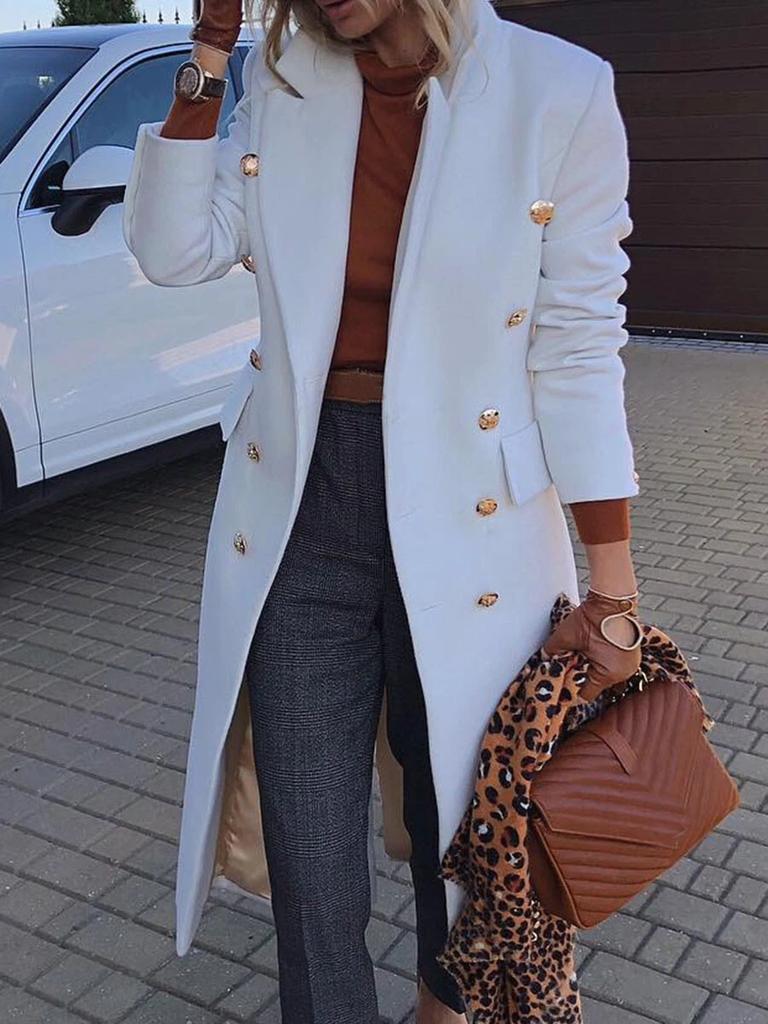 Handmade Long Party Stylish Women White Trench Coat Leather Genuine Lambskin