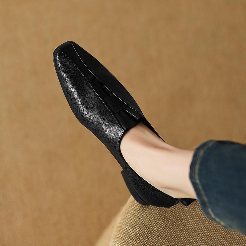 Fashion 2025 Spring New Soft Genuine Leather Women Heels Shoes Square Toe Comfortable Fashion Casual Low Heel Shoes Four Seasons Shoes