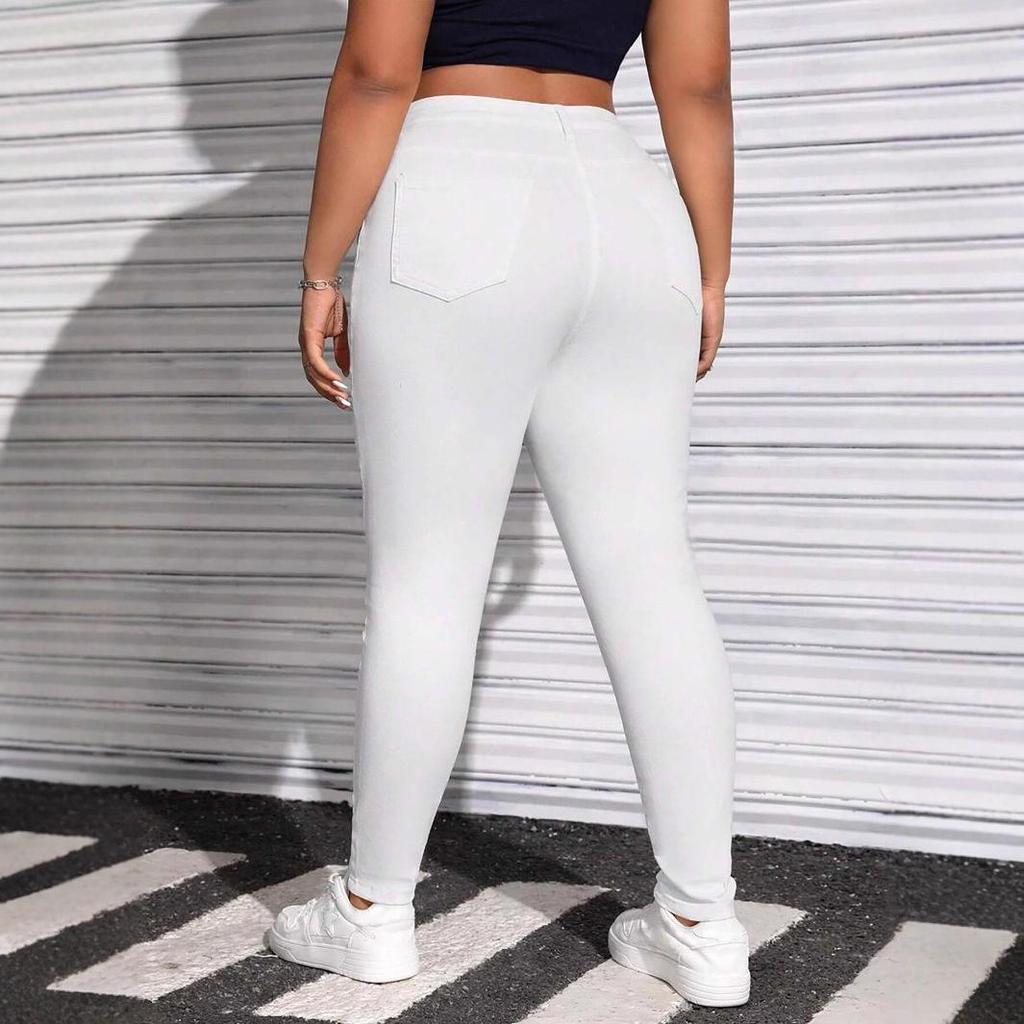 Women's High Stretch Black and White Skinny Denim Jeans - Plus Size