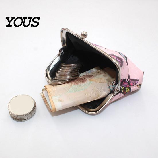 Travel Small Storage Pouch Women Coin Purse, Vintage PU Leather Change Butterfly Cute Bag Kiss Lock Pouch, Pocket-Sized, Mini Purse for Durable Wallet