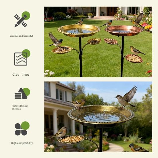 Metal Bird Bath for Outside 5 Pronged Base Birdbath with Stake Vintage Freestanding Feeder Bowl for Garden Patio Yard Lawn Decor