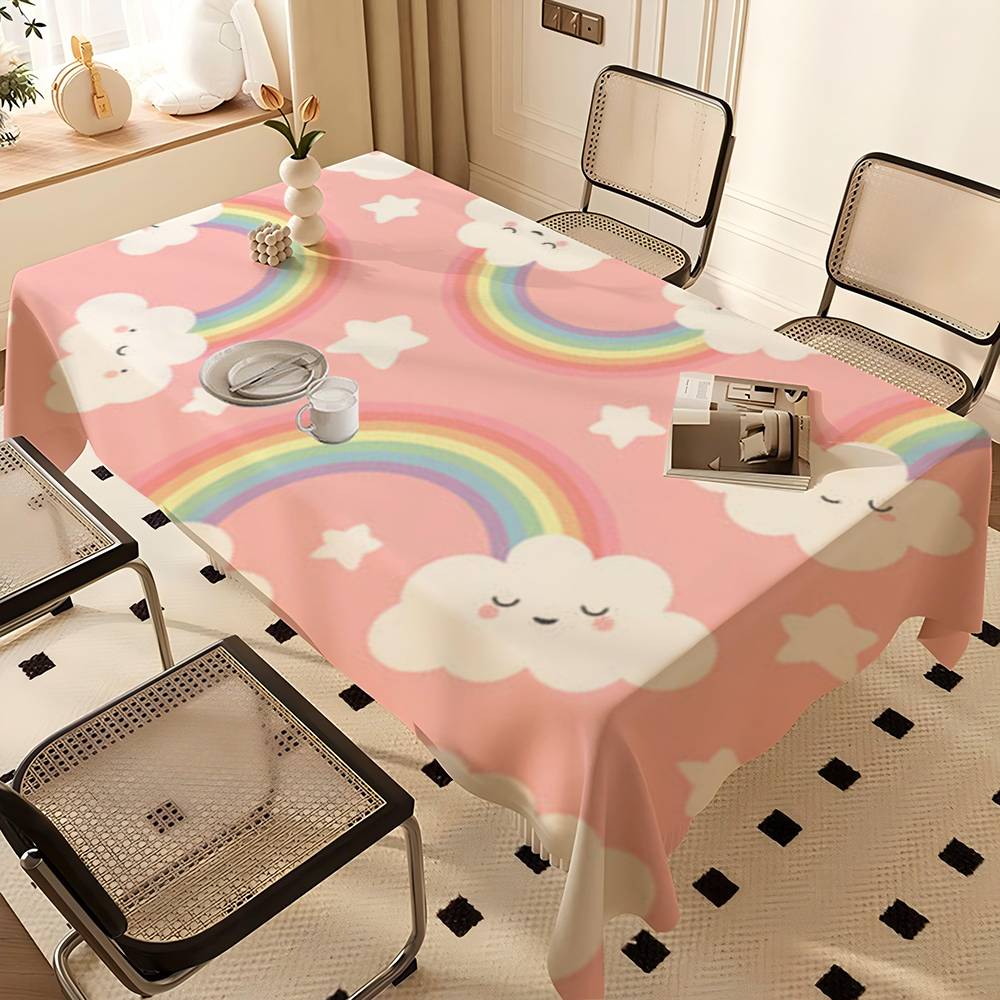 Cloud Rainbow Cartoon Waterproof Rectangle Tablecloth Fiesta Home Decor Dining Room Decor Reusable Table Cover Party Supplies