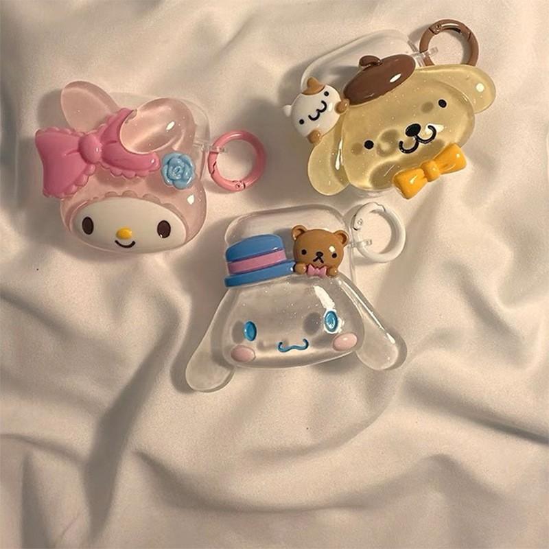 Airpodspro Bluetooth Earphone Protective Cover Cartoon Pink Puppy Ins Wind Transparent Airpods1/2 Buckle