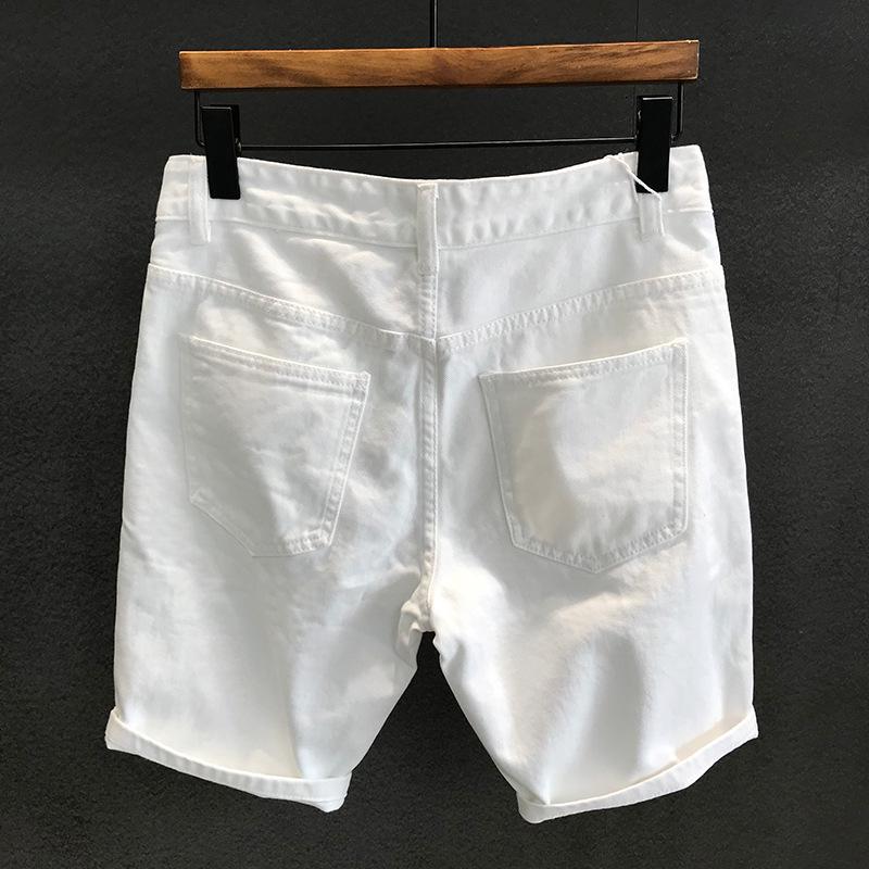 2023 Hong Kong Street Style Men's White Ripped Denim Shorts - Trendy Summer Casuals