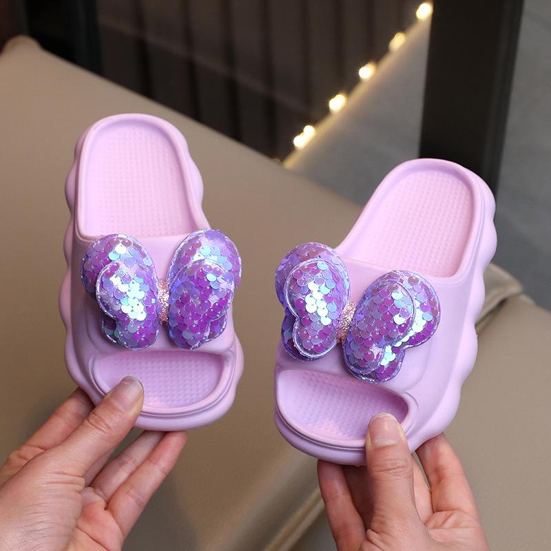 Girls' Soft Sole Non-Slip Bow Slippers for Outdoors - Princess Style