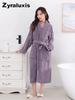 Women's Ultra-Soft Coral Fleece Bathrobe with Warm Sherpa Lining for Winter Daily Wear