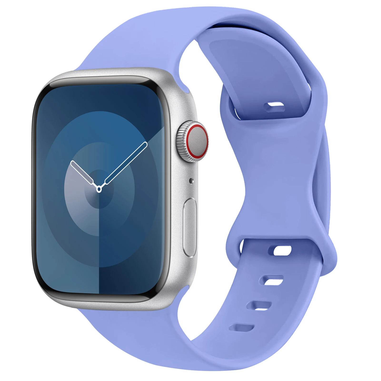 

Silicone Strap For Apple Watch Band 45mm 44mm 41mm 40mm 42mm 46mm ultra 49mm Sport bracelet correa series 11 7 8 9 10 4 3 5 6 se 38 40 41 S11-42mm лиловый
