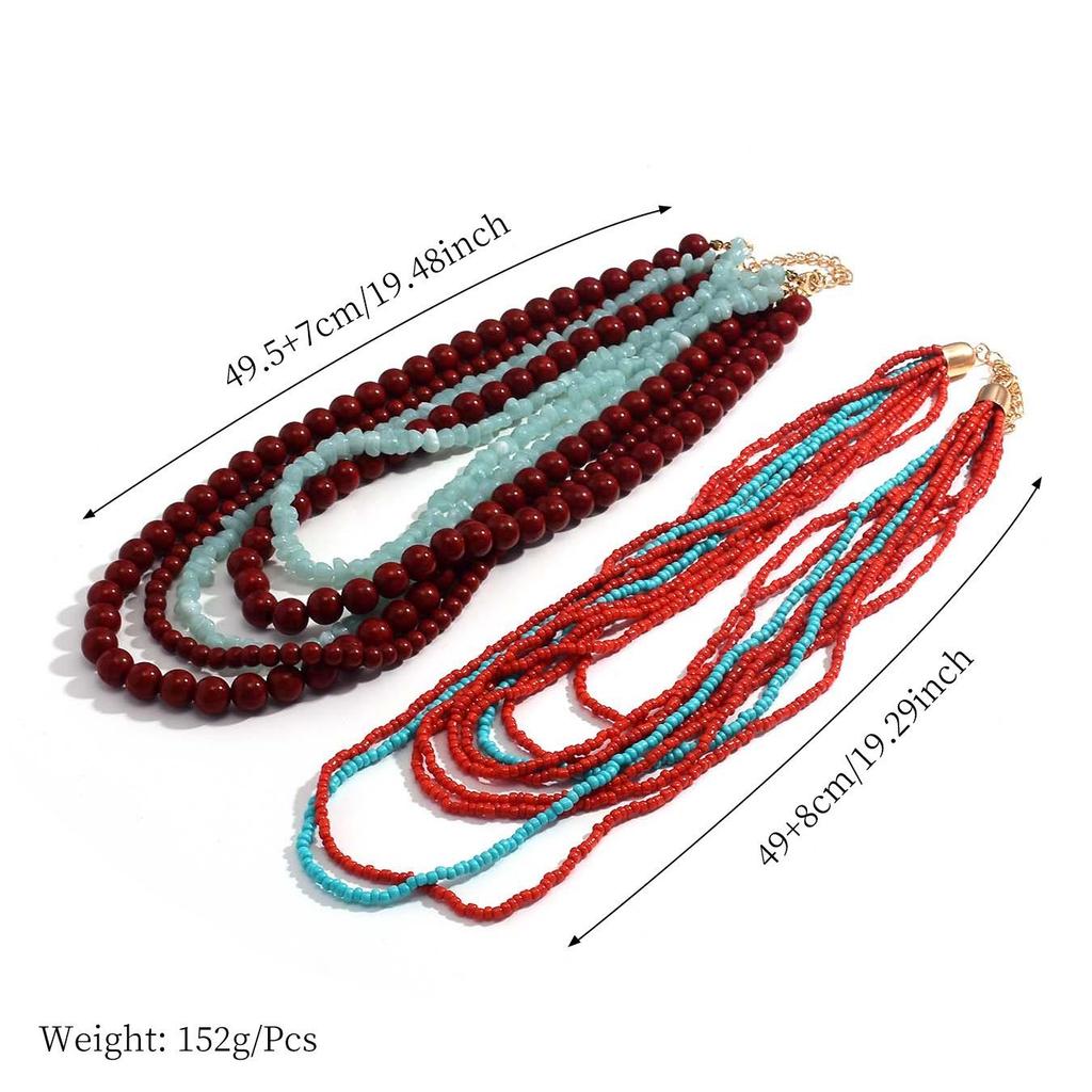 Handmade European Multi-Layer Rice Bead Necklace: Retro Exotic Beach Style In Contrasting Colors